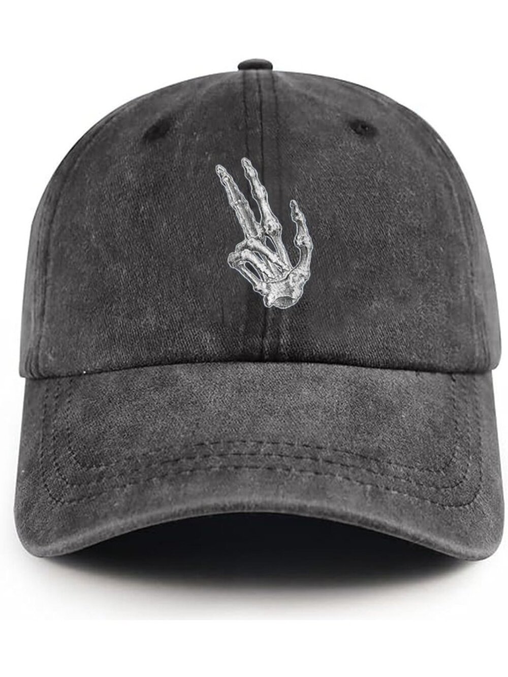 Unisax Grey Funny Cotton Washed Denim Halloween Baseball Skeleton Hands Cap